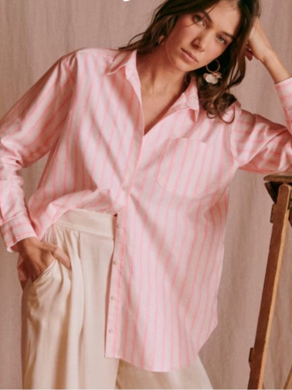 Sezane Pink And White Striped Cotton Blend Blousebeautiful!! Like New! Size 42